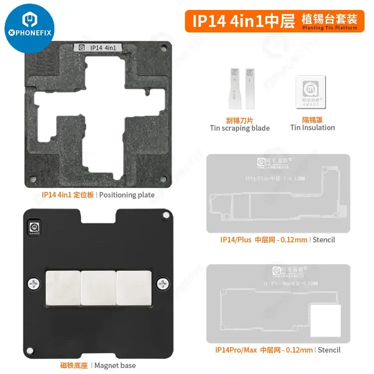 Plateforme de reballage de cadre central AMAOE IP14 pour iPhone série 14
