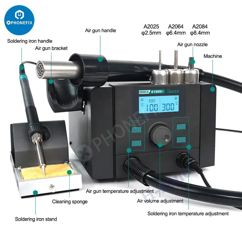 Station de dessoudage et de retouche BGA 8786 en 2 QUICK 1D+ avec pistolet à air chaud