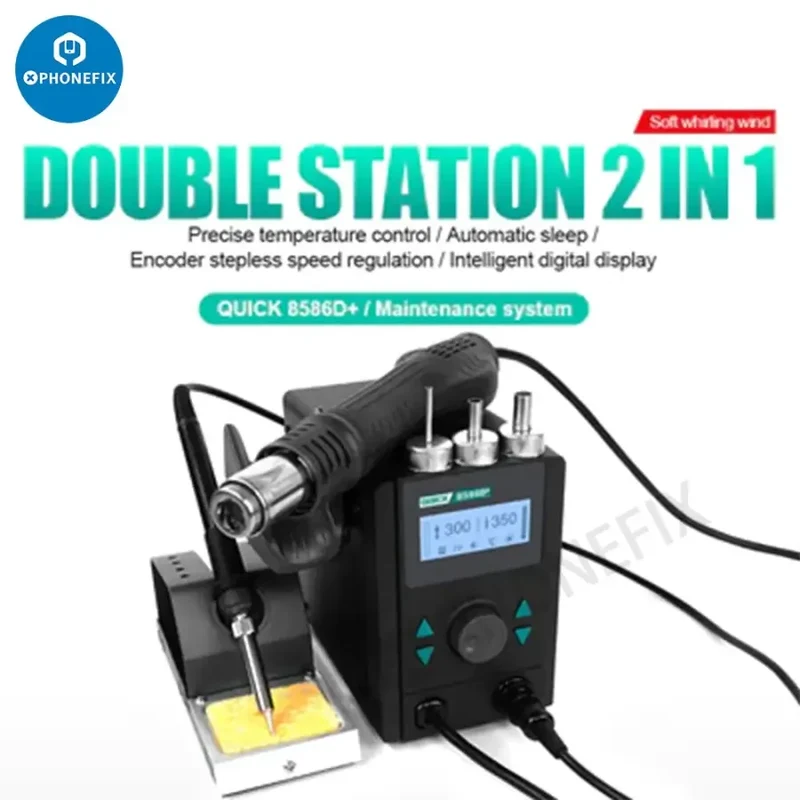 Station de soudage sans plomb 8586 en 2 avec pistolet à air chaud QUICK 1D+