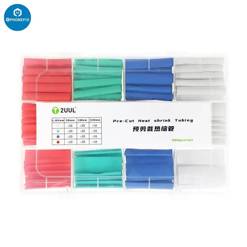 Gaines thermorétractables prédécoupées 2UUL 6 mm, 8 mm, 10 mm, 200 pièces/ensemble