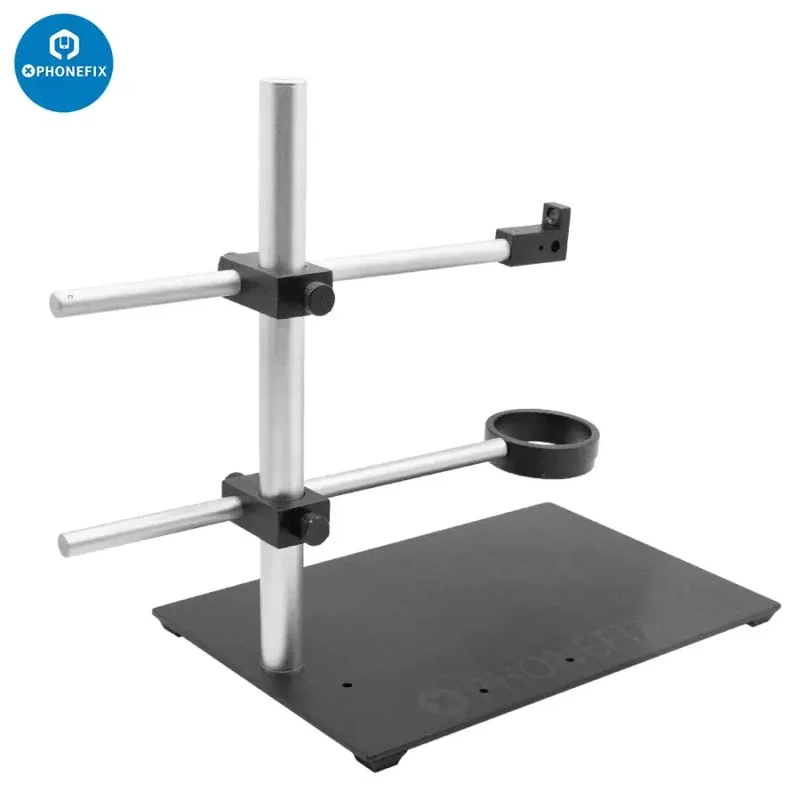 Support métallique réglable à double bras pour caméra de microscope