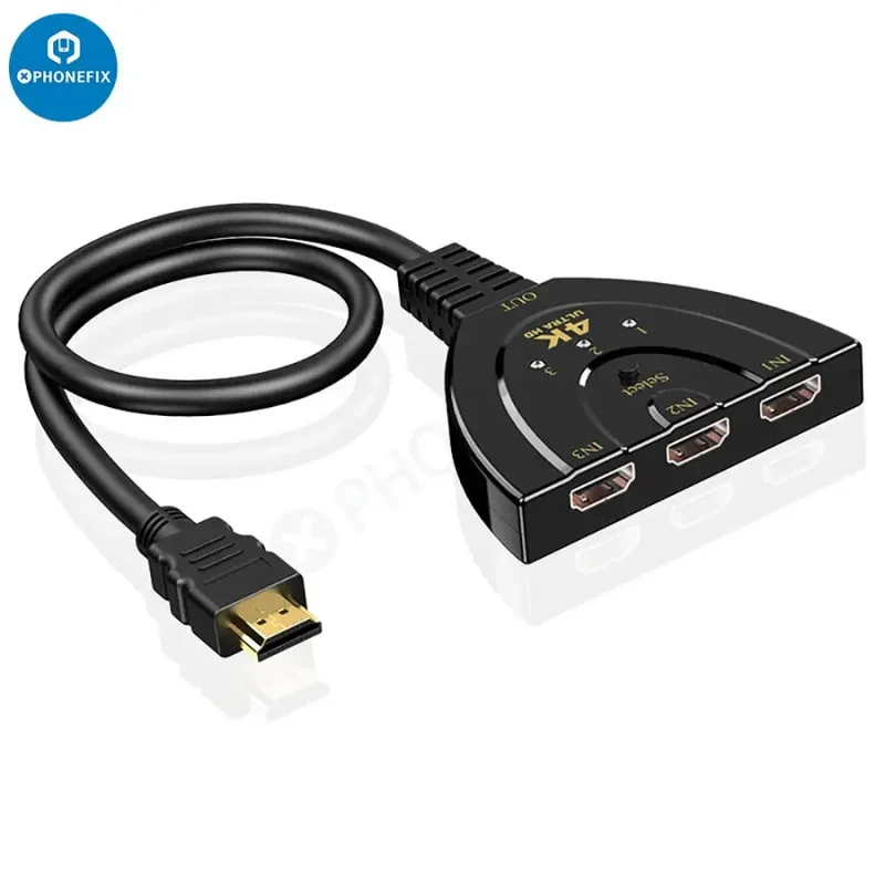 Commutateur automatique multi-écrans HDMI 3 entrées 1 sortie avec câble HDMI de 0.4 m