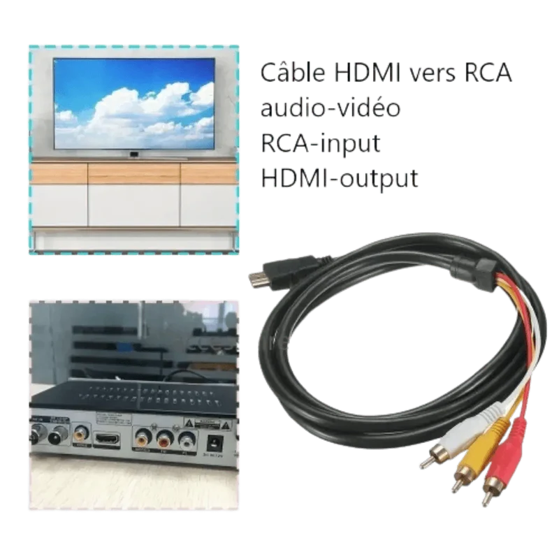 Câble Hdmi vers Audio Vidéo Rca, 1.5m, pour Hdtv
