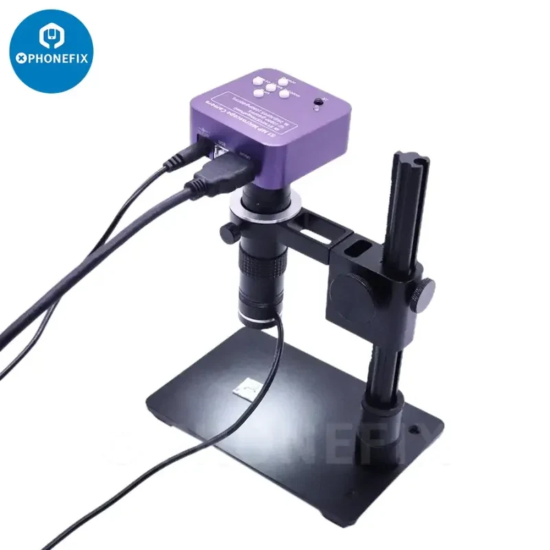 Ensemble de microscope industriel 4K 51MP HMDI VAG, objectif 130X, éclairage 16 LED