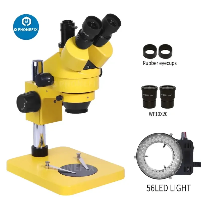 Microscope stéréo trinoculaire 7-45X 3.5X-180X avec oculaire WF10X WF20X