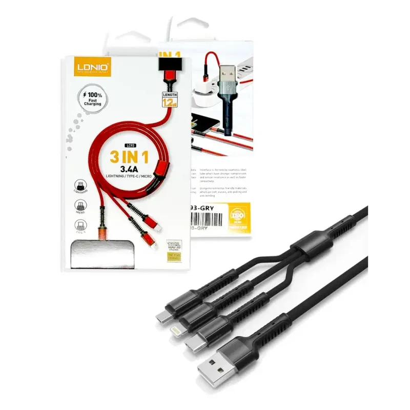 Câble de chargement USB universel 3 en 1 Type-C pour iPhone et Android