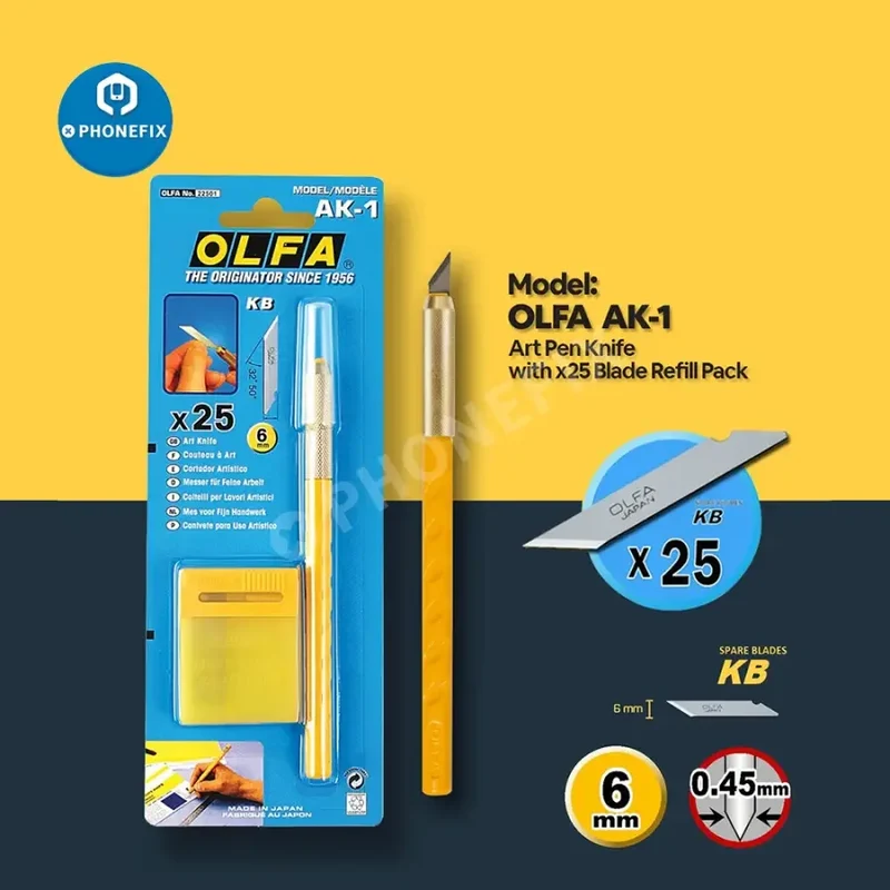 Couteau de découpe OLFA AK-1 avec lames de 25 KB