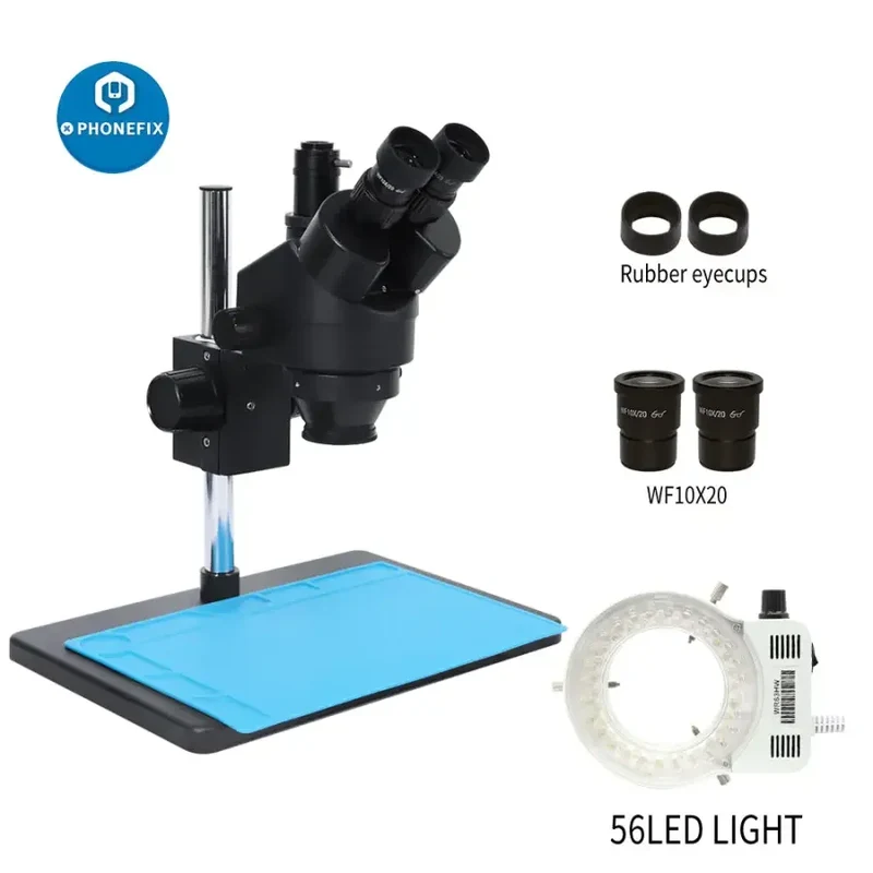 Microscope trinoculaire stéréo à zoom 7X-45X, grand support de table pour la réparation de circuits imprimés