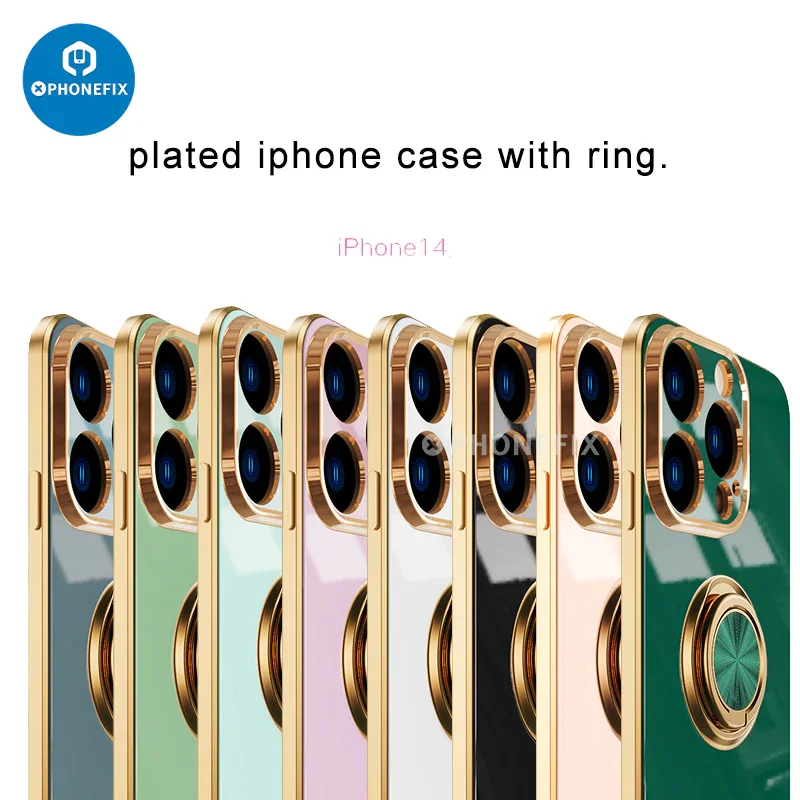 Coque arrière magnétique galvanisée pour iPhone avec anneau de support