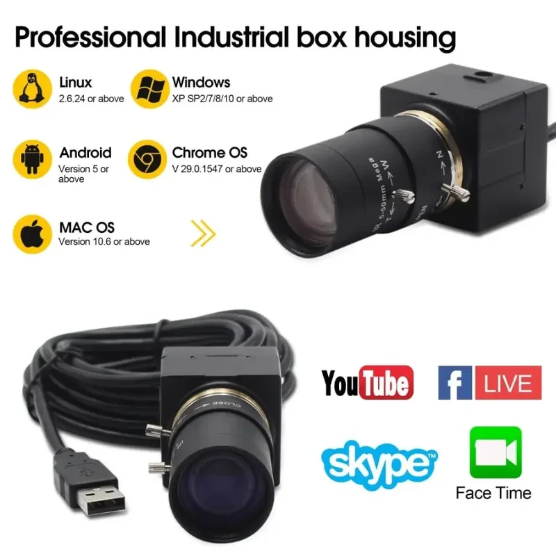 Webcam USB CCTV 5-50 mm Objectif varifocal SONY HD 8MP Caméra USB