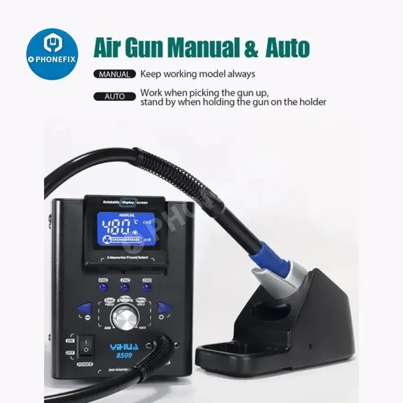 Station de retouche CMS BGA avec pistolet à air chaud micro-réglable YIHUA 8509