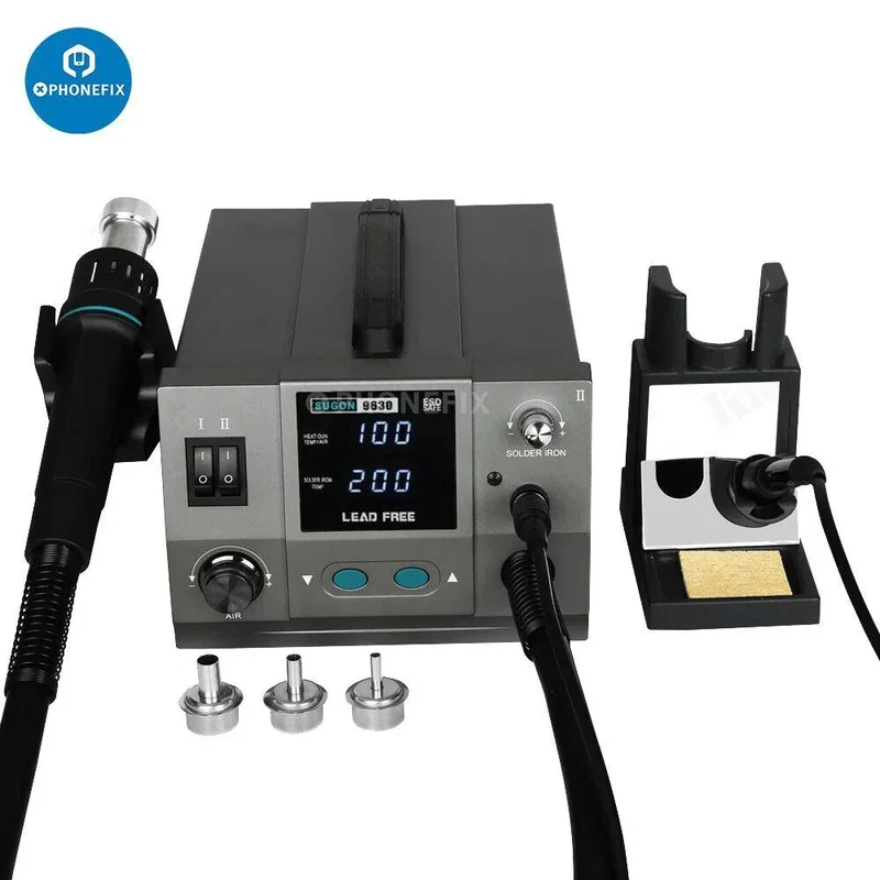 Station de soudage et de retouche SUGON 9630 avec pistolet à air chaud sans LED