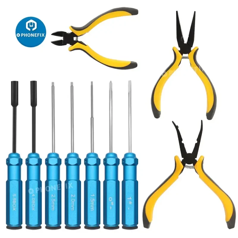 Kit d'outils de réparation 10 en 1 pour voiture, hélicoptère et tournevis hexagonal