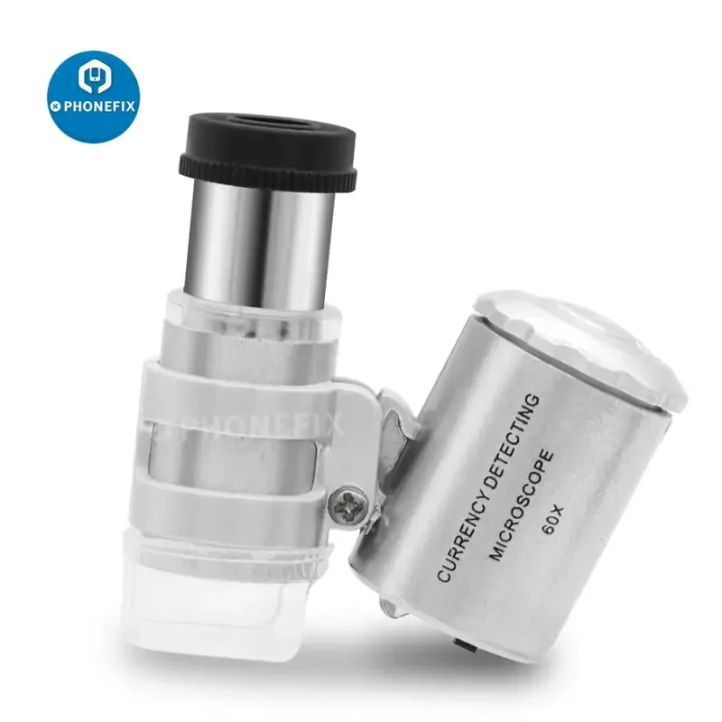 Loupe de microscope portable multifonction 60X avec lumière LED et UV