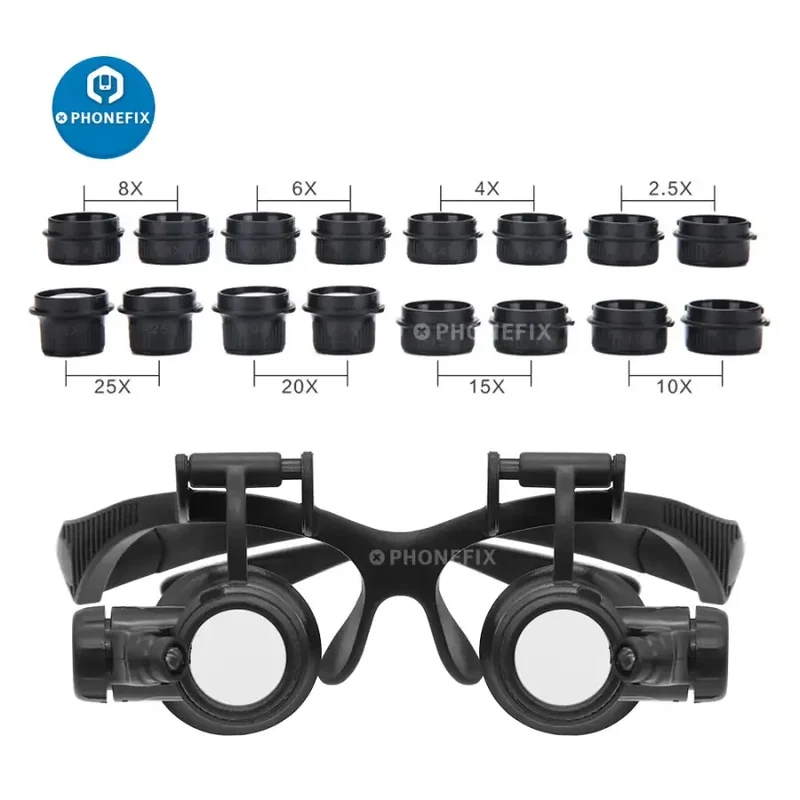 Loupe binoculaire 2.5X-25X avec lumière LED, outil de réparation