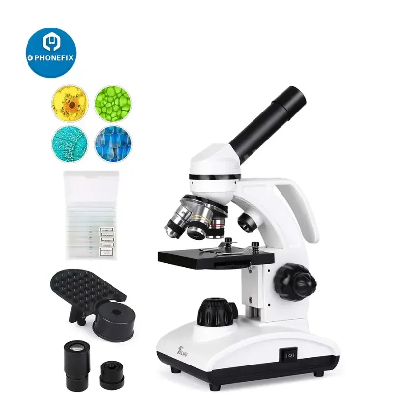 Microscopes de laboratoire pour étudiants TELMU 40X-1000X double avec éclairage LED