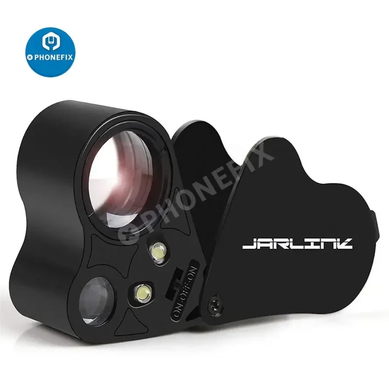 Loupe de bijouterie pliable 30X-60X avec lumière LED et outil d'assistance à la réparation