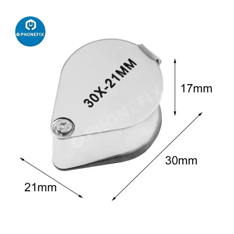 Loupe de bijouterie pliante multifonctionnelle en métal 10X-30X