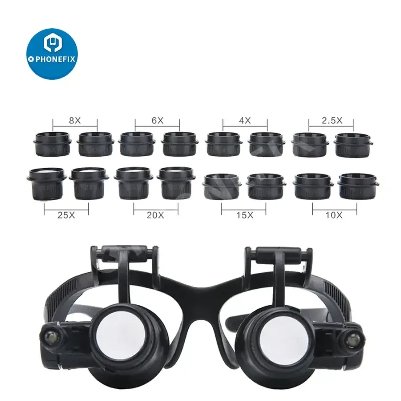 Loupe double LED multi-puissance 2.5X-25X pour la réparation de montres