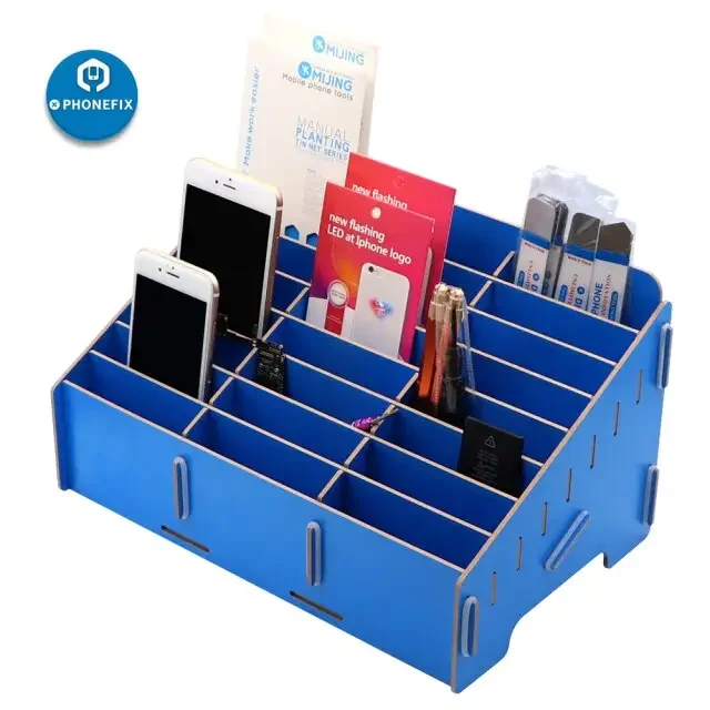 Organiseur en bois - Boîte de rangement pour téléphone de bureau et de classe à 24 compartiments