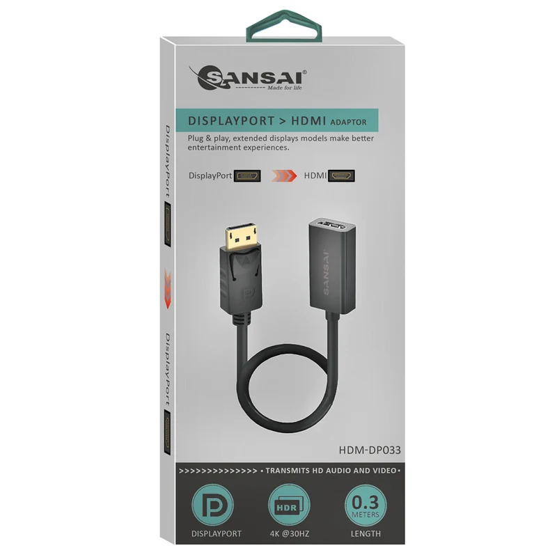 Sansai DisplayPort to HDMI Male to Female Adapter (30cm)