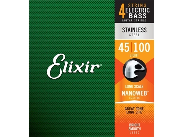 Elixir #14652 Bass Guitar Strings Nanoweb Stainless Steel 45-100 Light