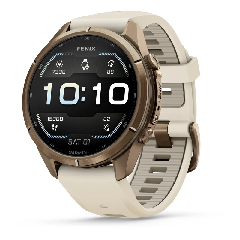 Garmin fenix 9 Pro 43mm Autumn Gold Titanium with Cream/French Grey Silicone Band