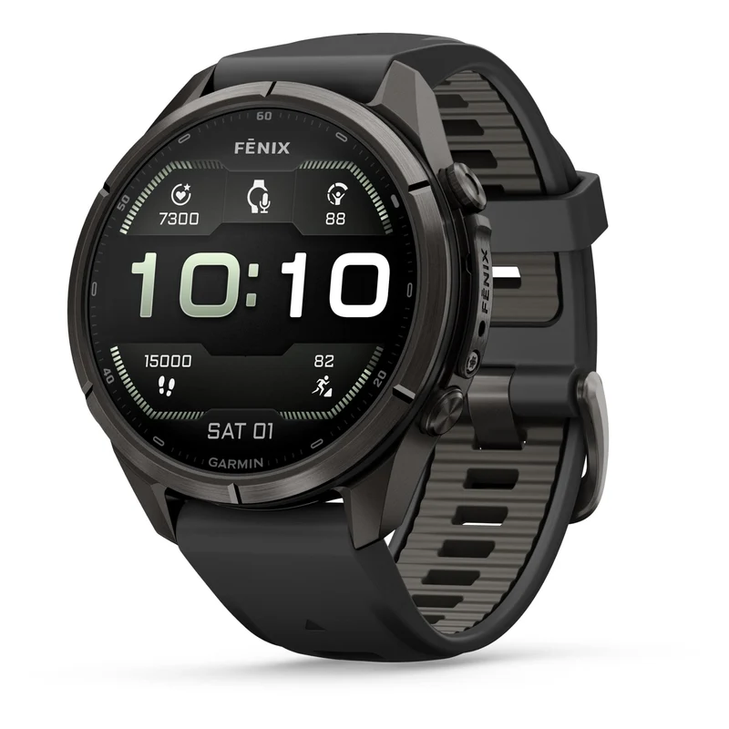 Garmin fenix 9 Pro 43mm Carbon Grey DLC Titanium with Black/Pebble Grey Silicone Band