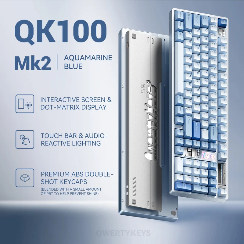 Qwertykeys QK100 Mk2 Prebuilt Wireless Mechanical Keyboard (Aquamarine Blue)