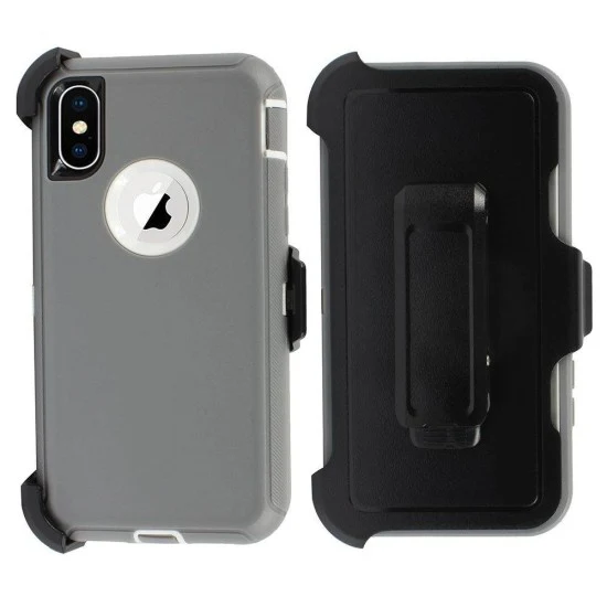 Defender Case w/ Clip For iPhone XS Max (grey+white)