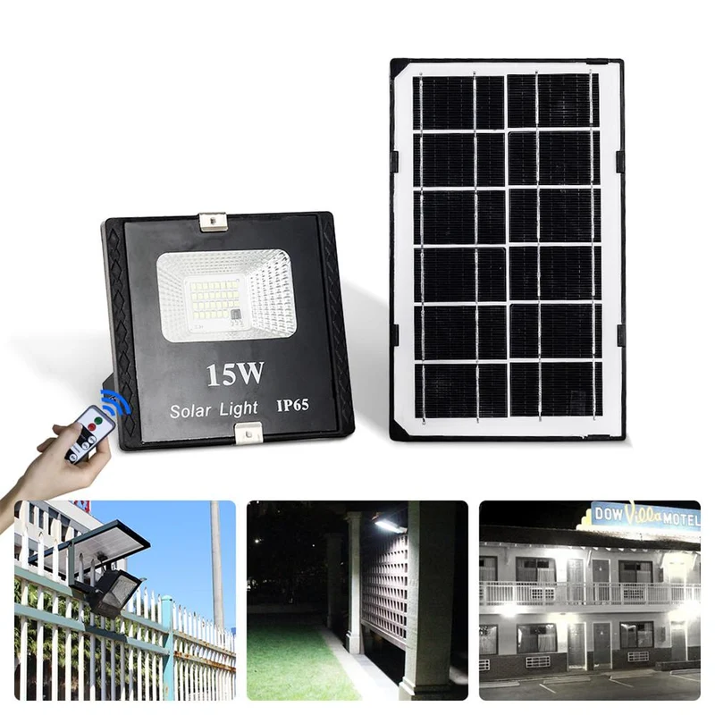 15W LED Solar Flood Light with Remote Control IP65 Waterproof Dimmable Flood Lamp for Outdoor Use