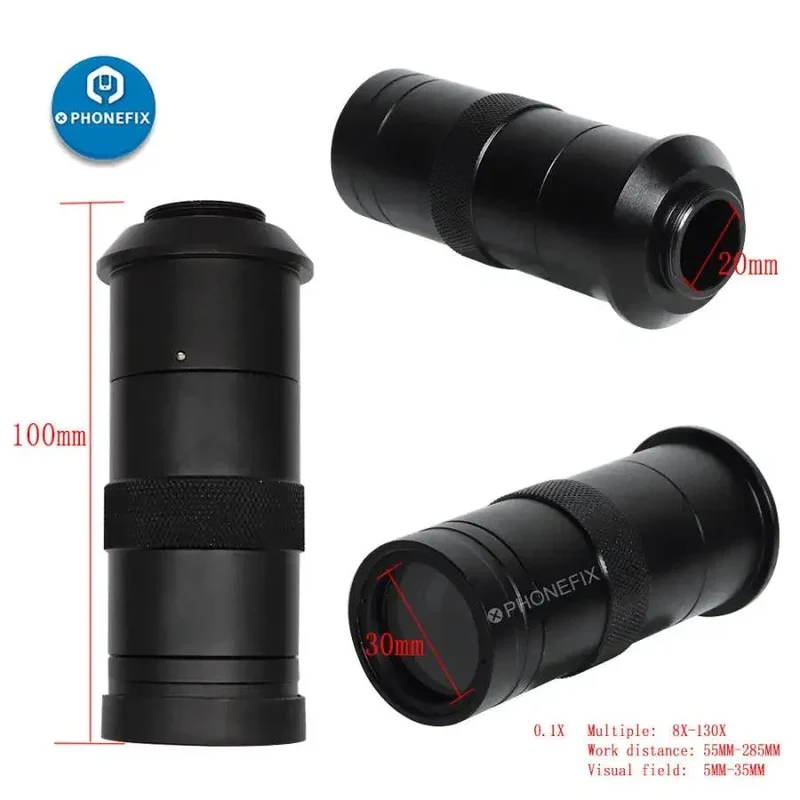 Objectif zoom réglable 130X, 200X et 250X à monture C pour caméra de microscope