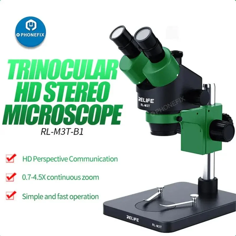 Microscope stéréo trinoculaire RELIFE RL-M3T-B1 pour soudage de circuits imprimés