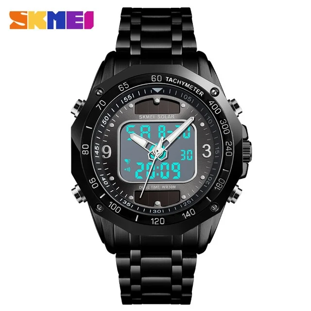 Men's Watches Solar Sports Digital Quartz Watch Men Clock Full Steel Waterproof LED Wrist Watch relogio masculino 2019 SKMEI
