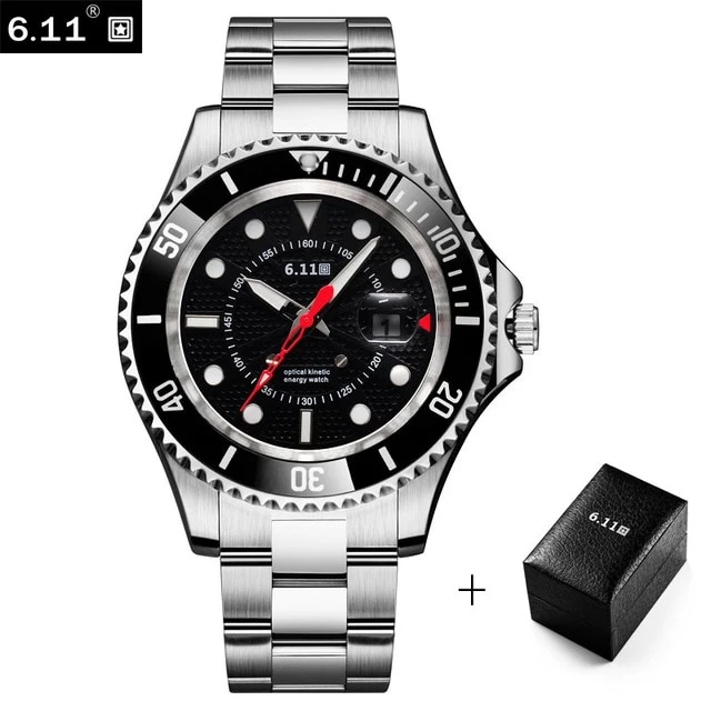 6.11 New Solar-powered Watch Full Steel Clock Military Outdoor Luminous Quartz Watch Men Casual 30M Waterproof Sport Watch+Box