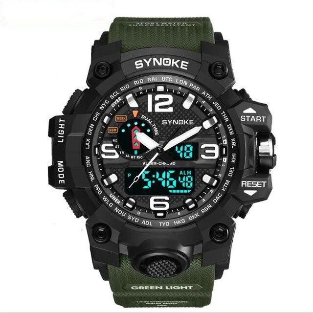 Fashion Men'S Quartz Watch Outdoor Sports Dual Display Electronic Multi-Function Waterproof Military Watch Fitness Digital Clock