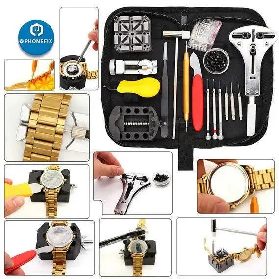 Kit d'outils de réparation de montres 151 pièces, extracteur de goupilles de maillons, ouvre-boîtier