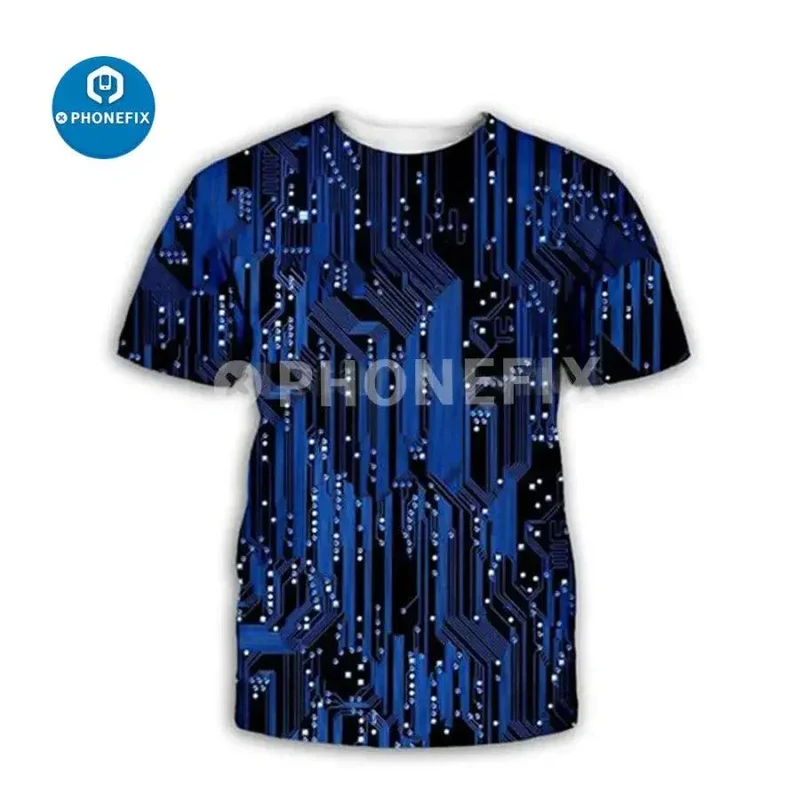 T-shirt hip-hop imprimé en 3D avec circuit intégré électronique pour réparation de téléphone pour homme