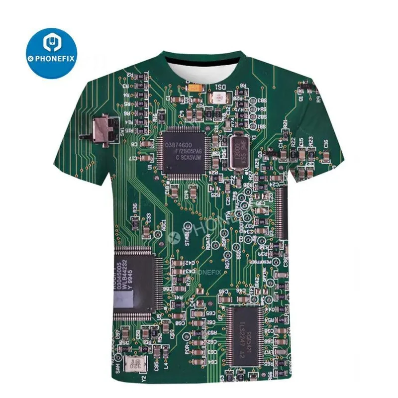 T-shirt à manches courtes pour homme, imprimé 3D, circuit intégré électronique, style hip-hop