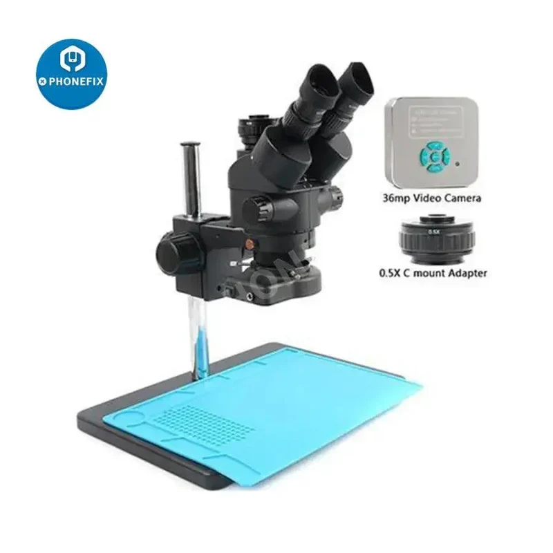 Microscope stéréo trinoculaire à zoom 3.5X-90X avec caméra vidéo 36MP