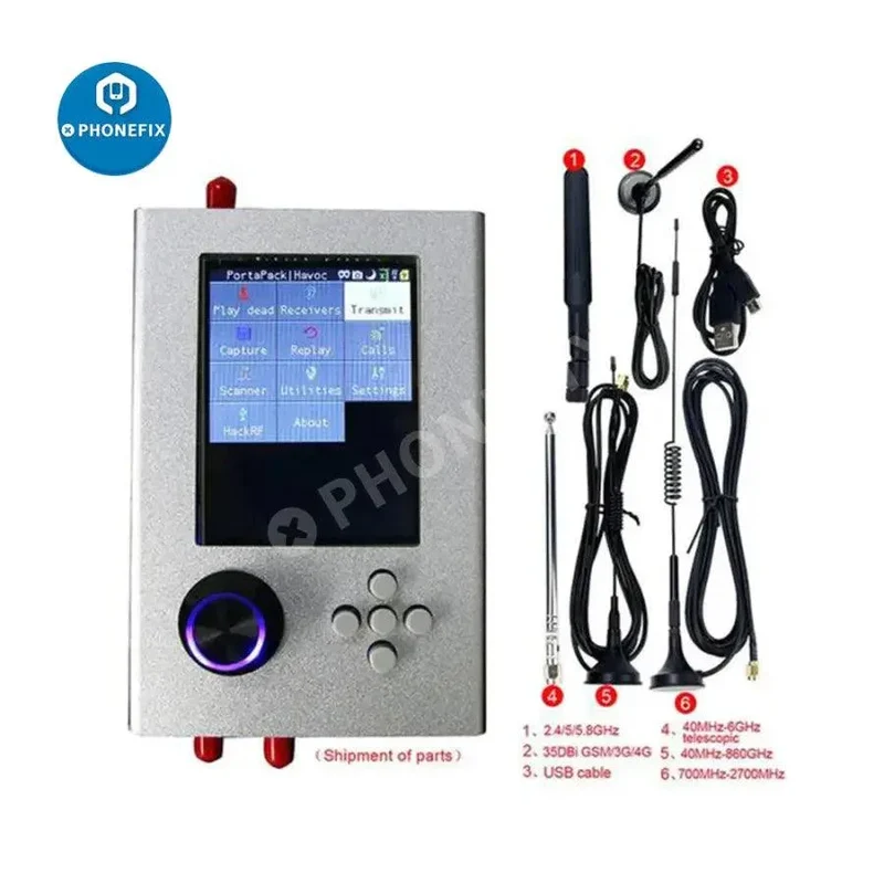 Kit radio SDR 3.2 MHz-2 GHz 1 pouces PortaPack H6 + HackRF One + antenne + boîtier assemblé