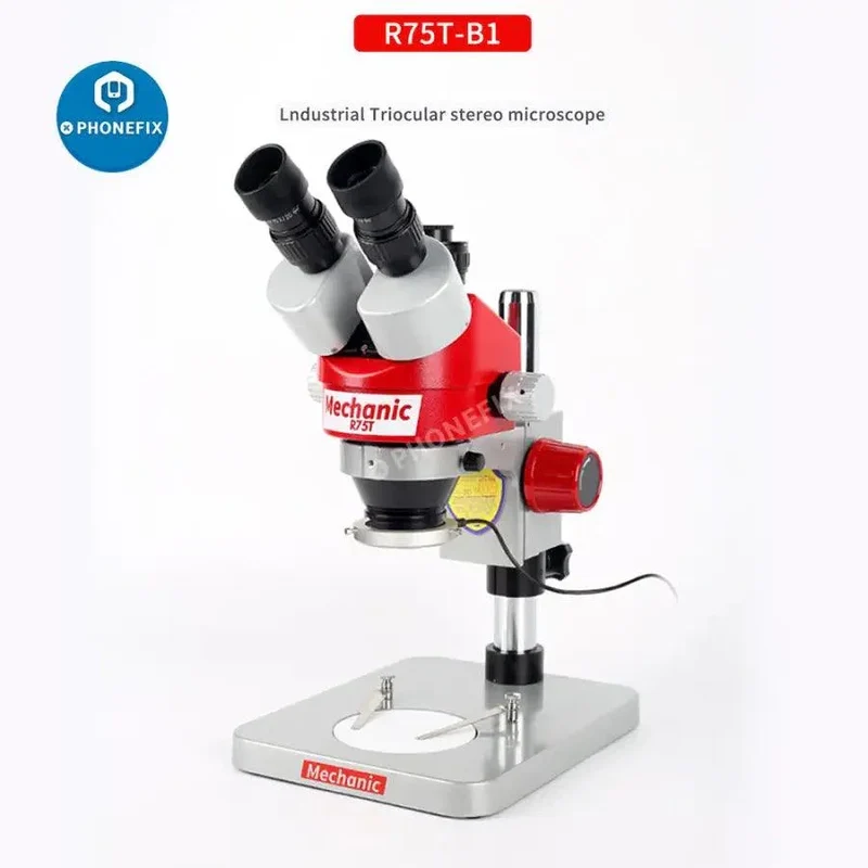 Microscope stéréo trinoculaire Mechanic R75T-B1 avec lentille 0.5x et éclairage LED