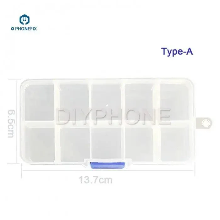 Boîte de rangement en plastique pour pièces de réparation de téléphone