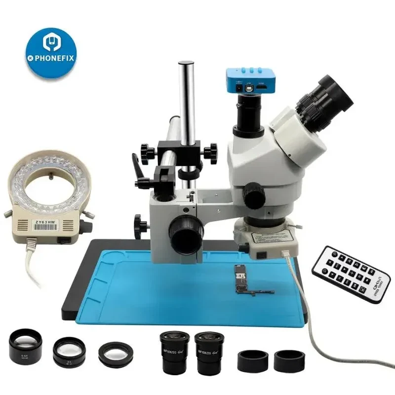 Microscope stéréo trinoculaire blanc 3.5-90X avec caméra pour le soudage de téléphones