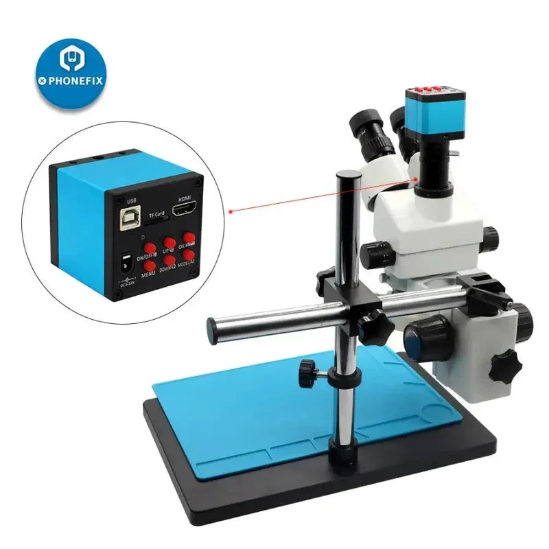 Microscope stéréo trinoculaire blanc 3.5-90X avec caméra pour le soudage de téléphones