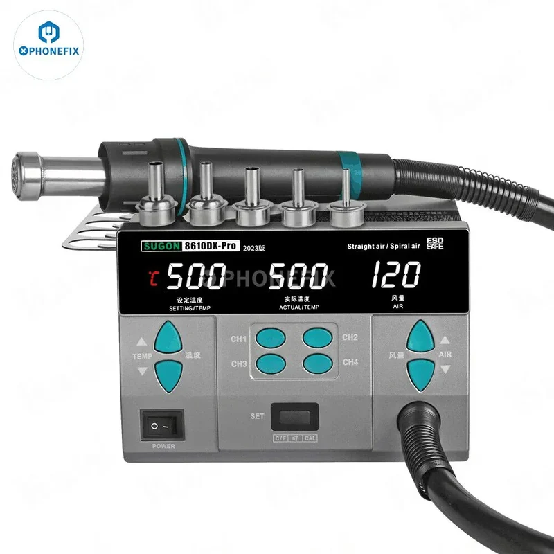 Station de retouche à air chaud SUGON 8610DX 1000 W avec écran LED et 5 buses