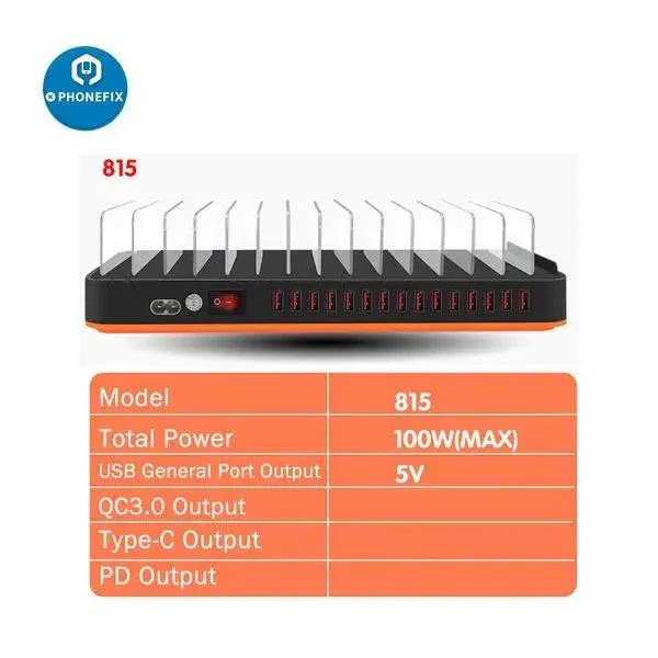 Station de charge USB 15 ports pour plusieurs téléphones, tablettes et ordinateurs portables
