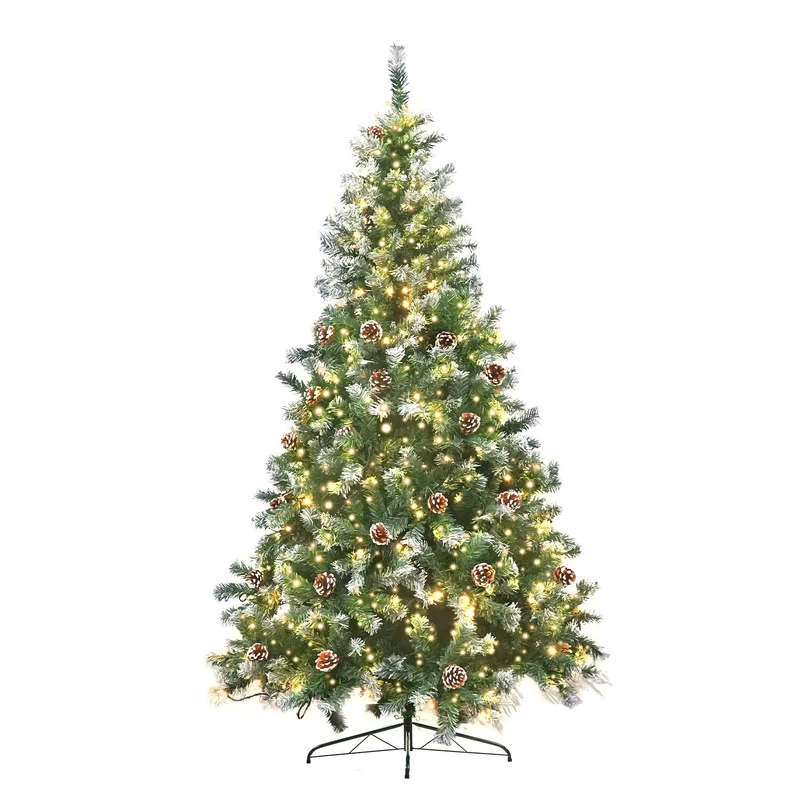 Christabelle 1.8m Pre-Lit LED Artificial Christmas Tree with Snow Tipped Needles Pine Cones Stand