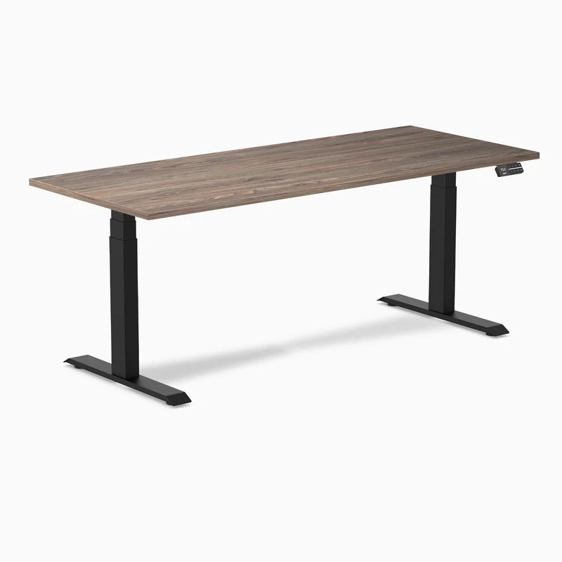 Desky Dual Melamine Sit Stand Desk 180cm Natural Walnut Desktop and Matte Black Frame