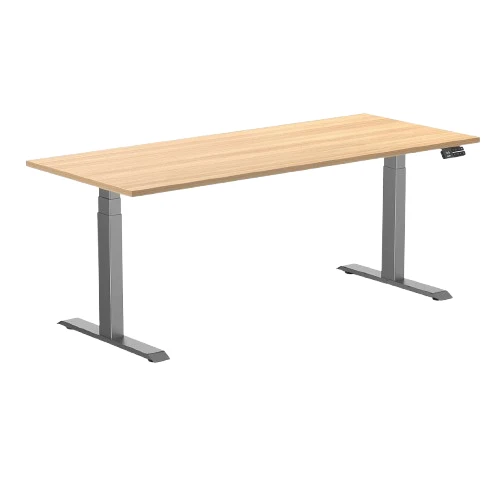 Desky Dual Melamine Sit Stand Desk 180cm Sublime Teak Desktop and Space Grey Frame